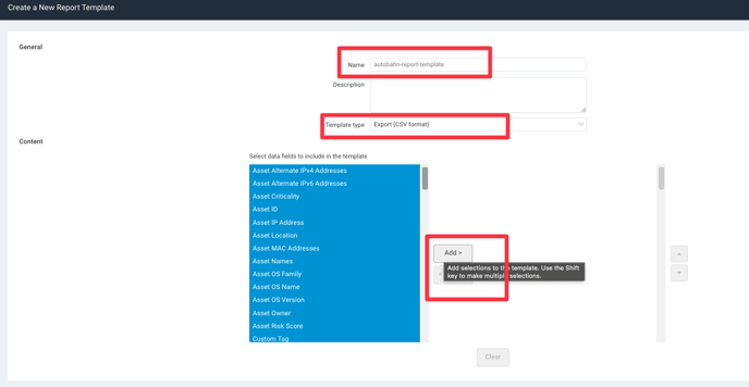 Report templates inputs