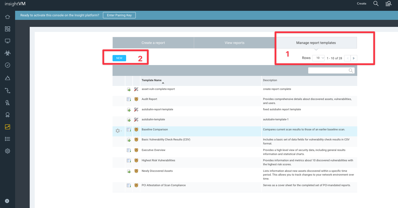 Manage report templates